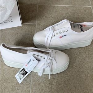 Superga white platform tennis shoes